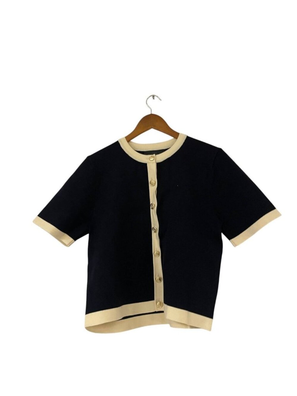 Zara Womens Navy Blue Cardigan Sweater Large L Gold buttons NWT